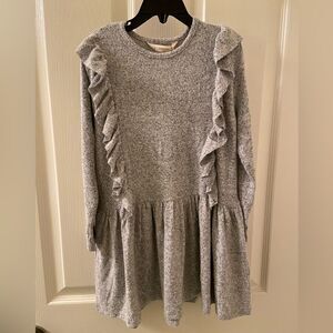 Mango Girls Textured Ruffled Dress Heather Grey Size 5-6 Years NWT